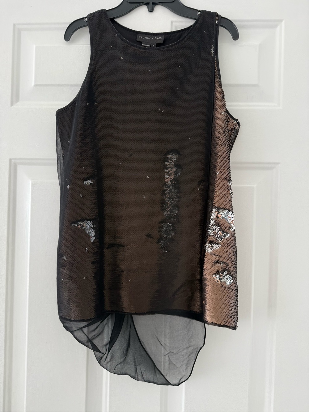 Sachin + Babi Black and Bronze Sequin Sleeveless Top